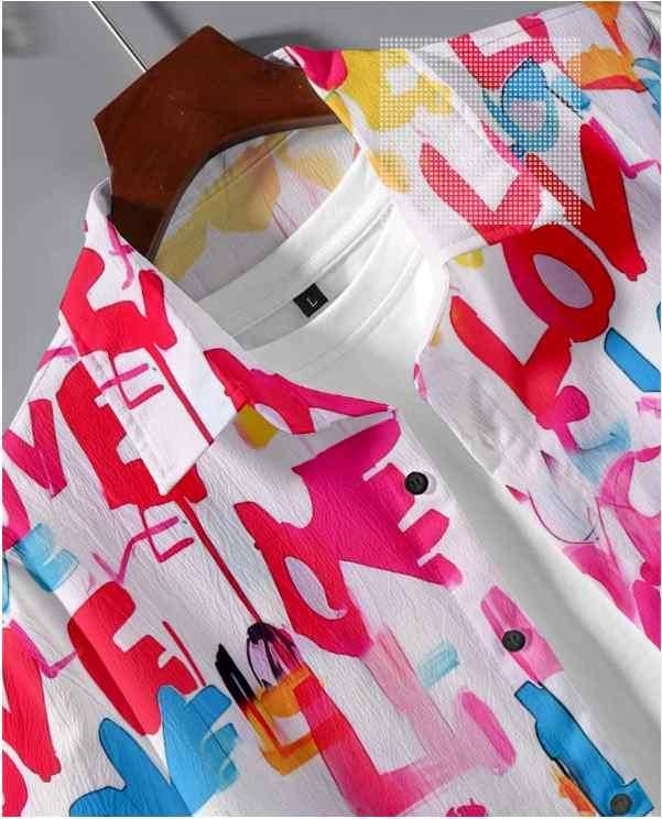 Men's Casual Summer Shirt Set Heart English Two-piece Co-ord Set